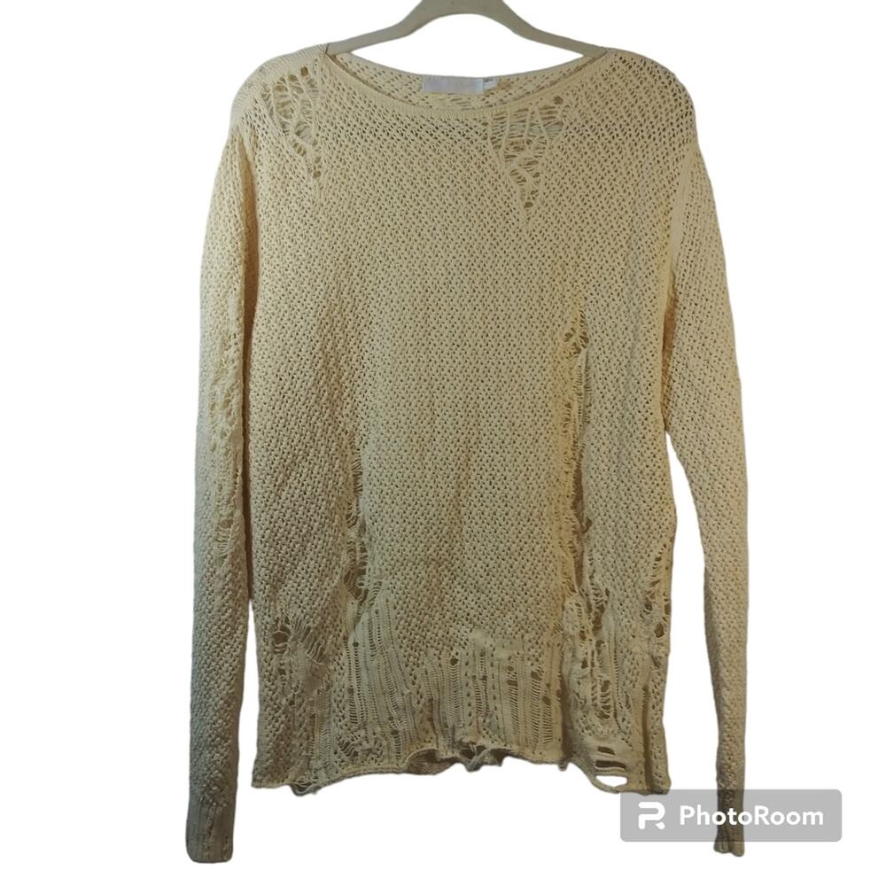 Alexander Mcqueen Cream Distressed Crochet Knit Cotton Sweater Size L